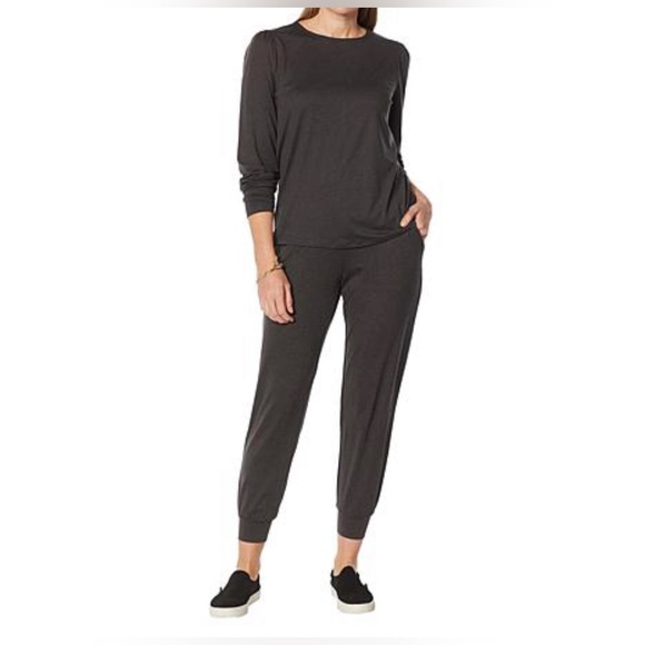 G by Giuliana G Knit 2 Piece Heather Charcoal Jogger and Top Set Size LP - Picture 1 of 16